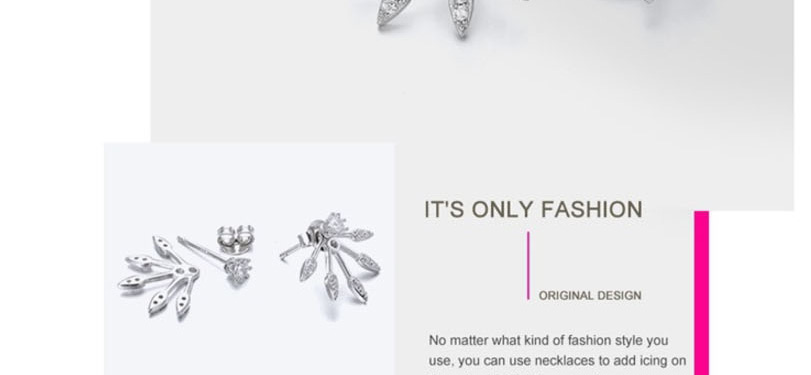 Fashion Silver  Silver Maple Leaf Full Diamond Earrings,Stud Earrings