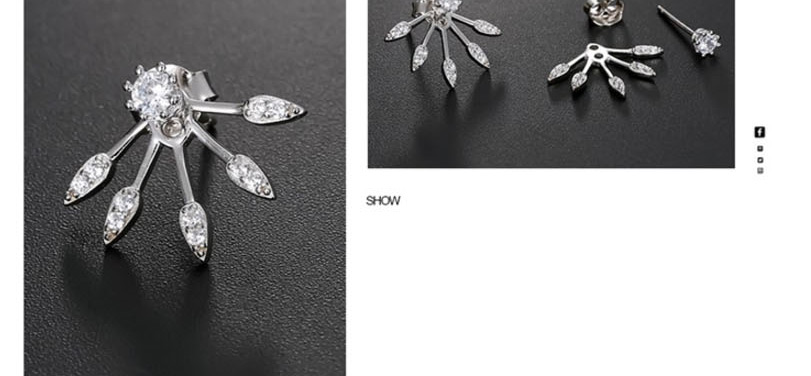 Fashion Silver  Silver Maple Leaf Full Diamond Earrings,Stud Earrings