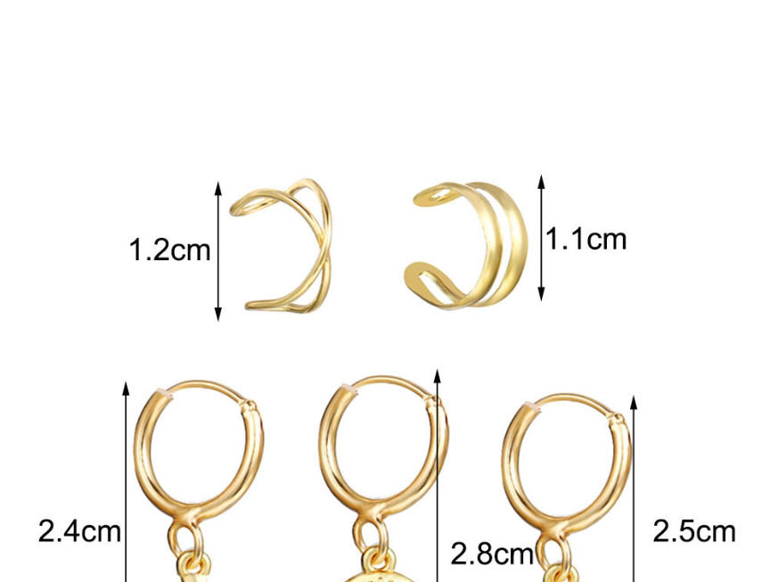 Fashion Golden Alloy Relief Eye Lightning Moon Earrings Set Of 5,Stud Earrings
