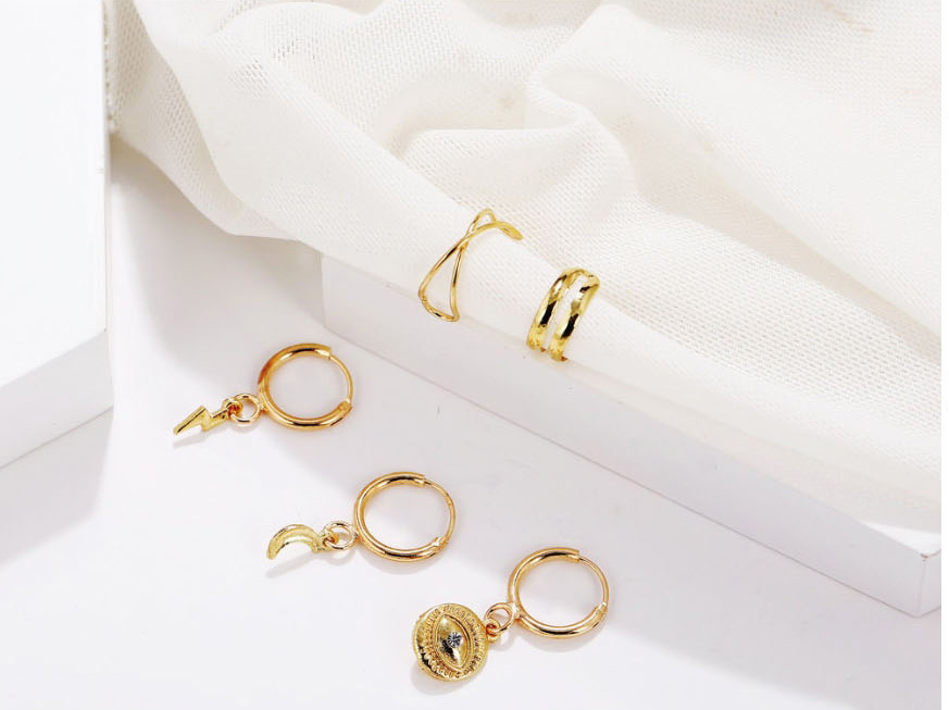 Fashion Golden Alloy Relief Eye Lightning Moon Earrings Set Of 5,Stud Earrings