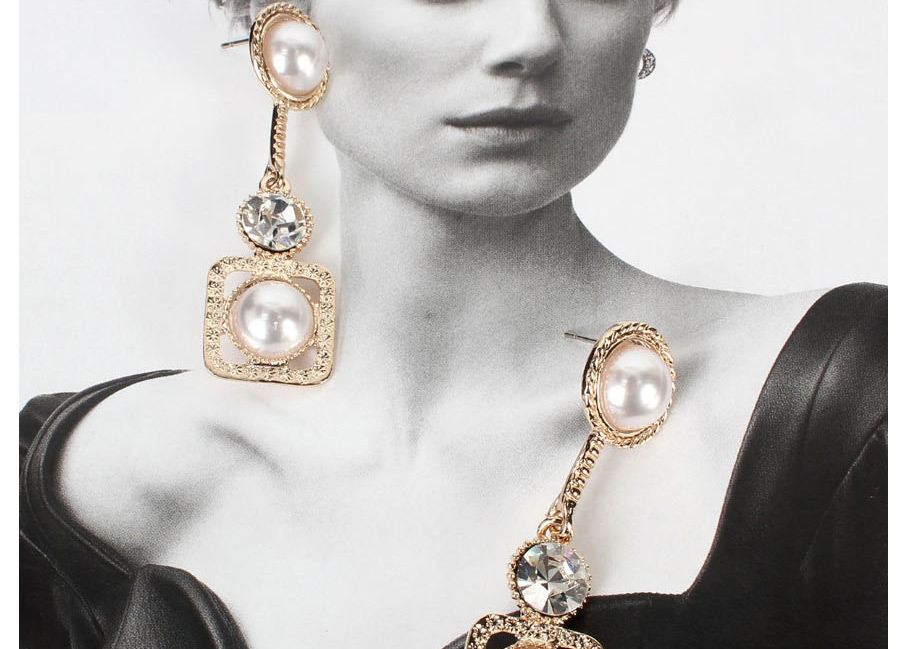 Fashion Golden Alloy Hollow Square Diamond Earrings,Drop Earrings