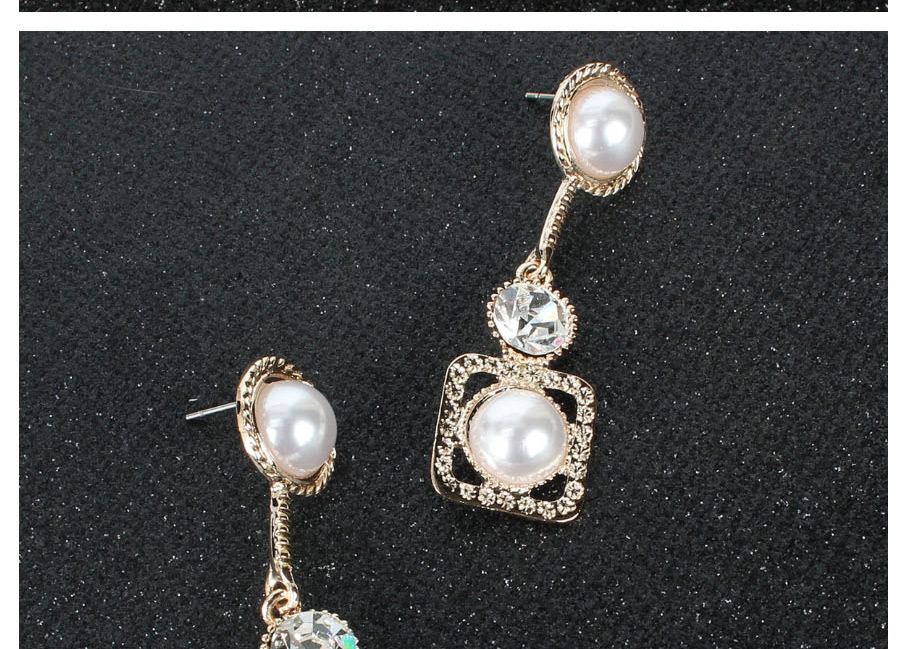 Fashion Golden Alloy Hollow Square Diamond Earrings,Drop Earrings