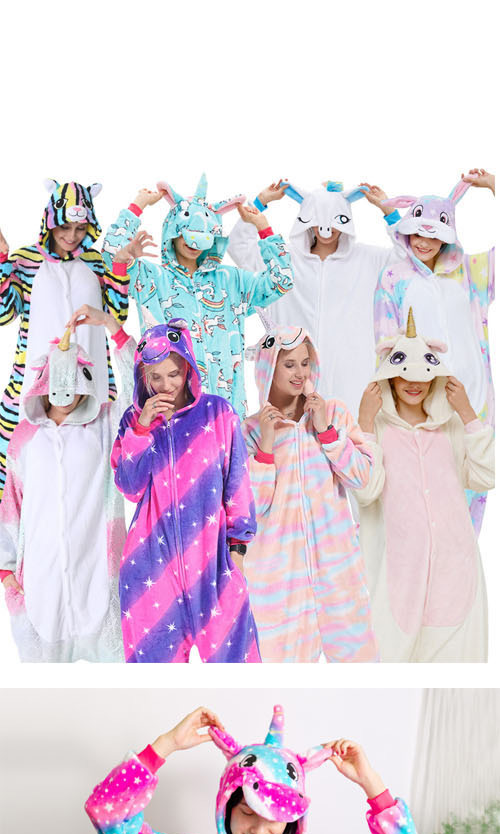 Fashion Colored Hair Day Horse Colored Wool Day Flannel One-piece Pajamas,Cartoon Pajama