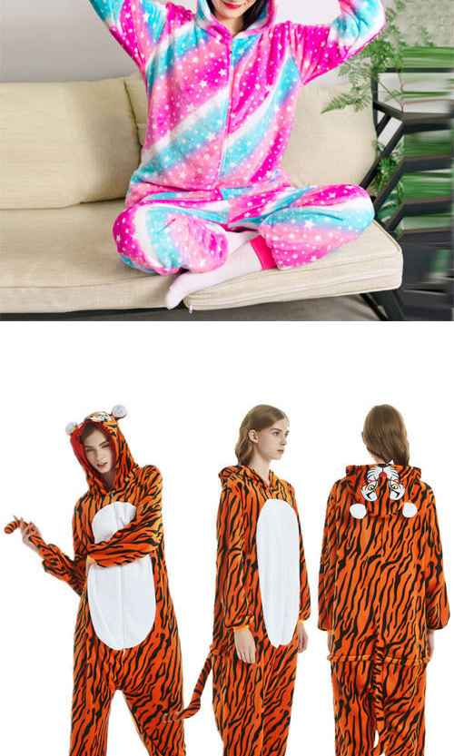 Fashion Tiger Cat Tiger Cat Flannel One-piece Pajamas,Cartoon Pajama
