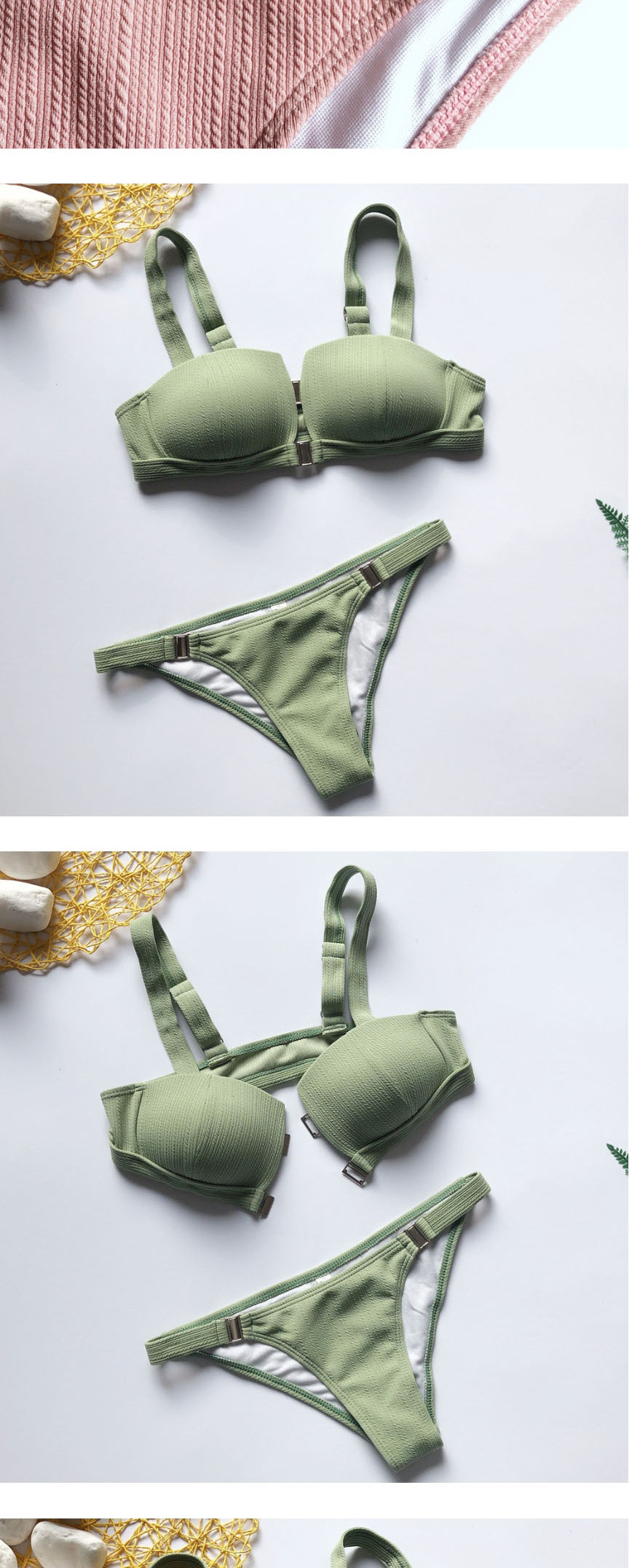Fashion Green Metal Buckle Split Swimsuit,Bikini Sets