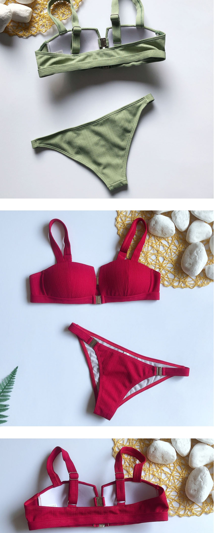 Fashion Red Metal Buckle Split Swimsuit,Bikini Sets