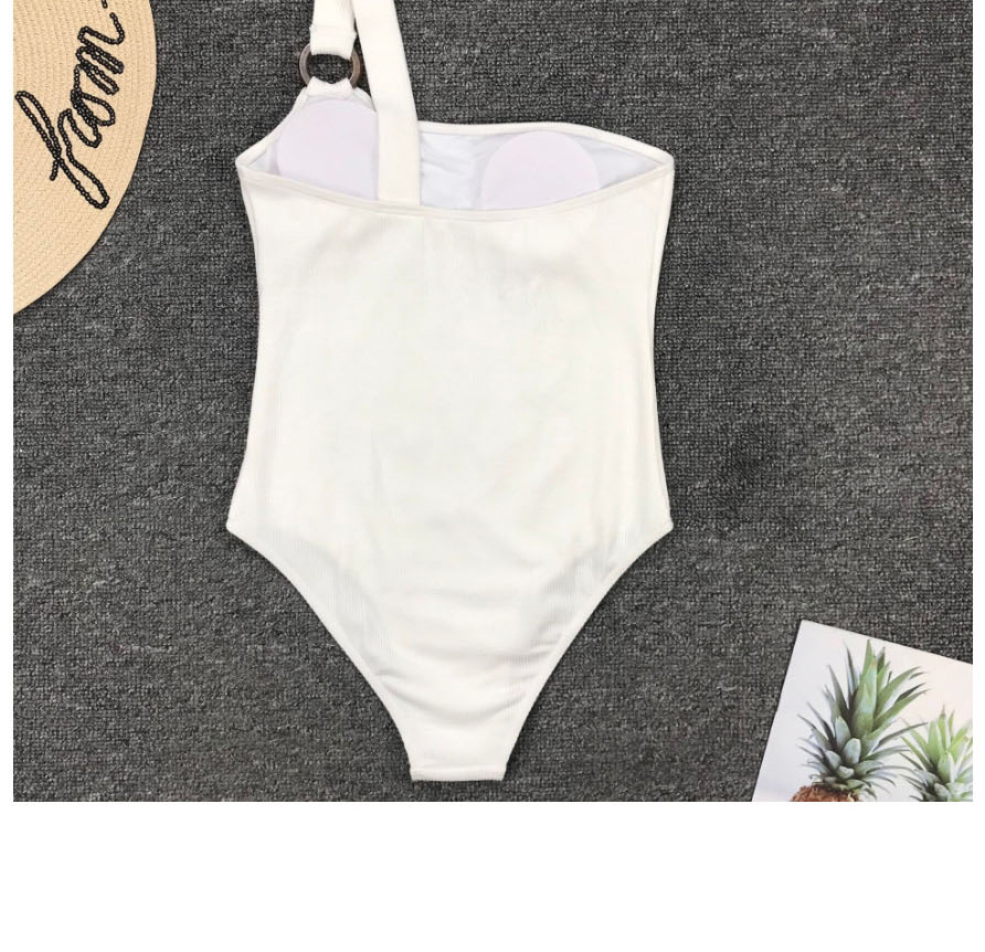 Fashion White One Shoulder Ring One Piece Swimsuit,One Pieces