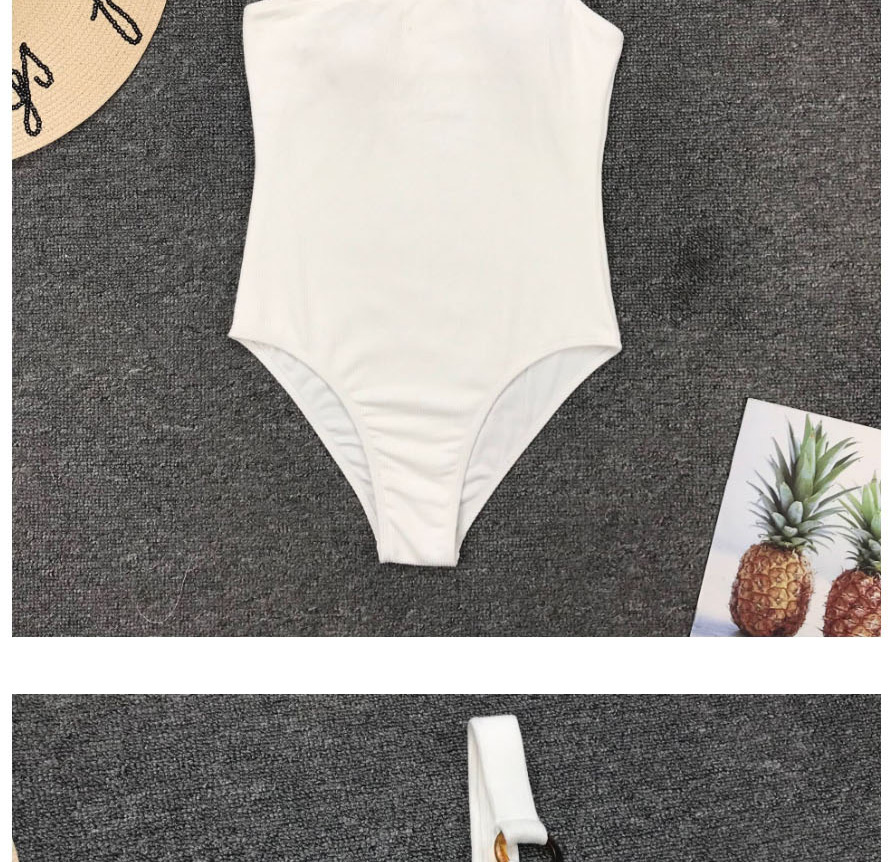 Fashion White One Shoulder Ring One Piece Swimsuit,One Pieces