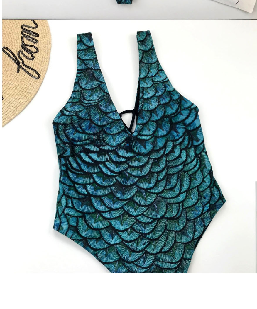Fashion Green Bandage Fish Scale Print One-piece Swimsuit,One Pieces