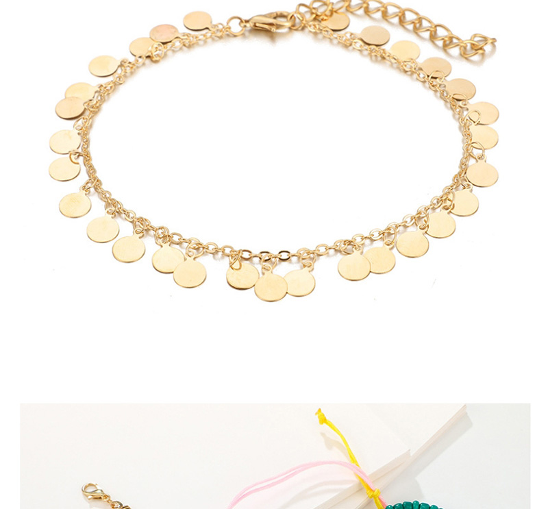Fashion Golden Rhinestone Shell Mizhu Tassel Anklet Set Of 4,Beaded Bracelet