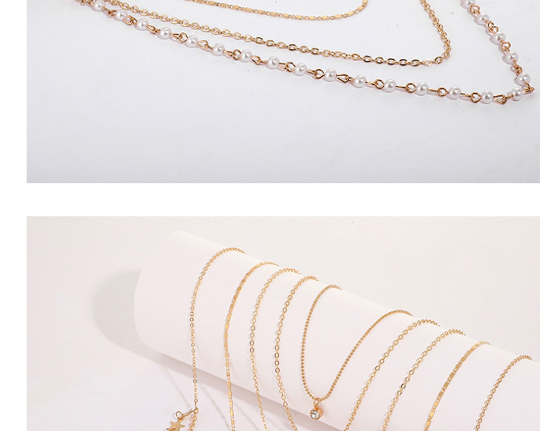 Fashion Golden Multi-layer Necklace With Diamonds: Pearls And Stars,Multi Strand Necklaces