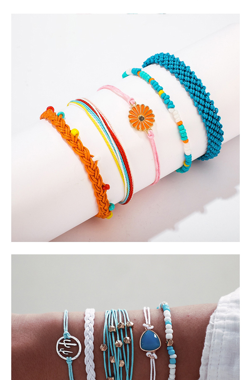 Fashion Color Cord Rope Woven Flower Rice Beads Shell Bracelet Set,Beaded Bracelet