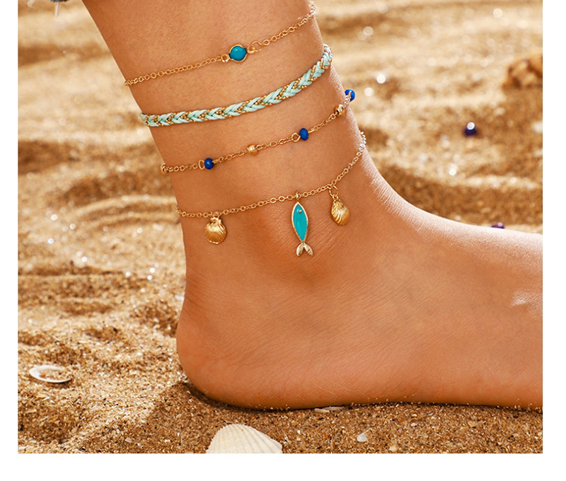 Fashion Golden Shell Fish Fish Anklet Set Of 4,Fashion Anklets