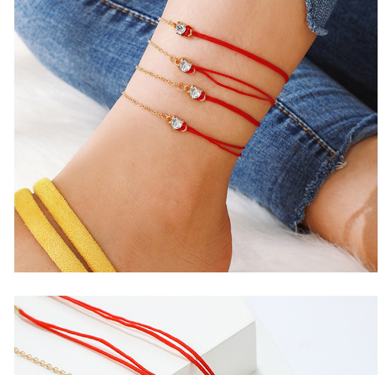 Fashion Red Multilayer Heart Shaped Anklet With Diamonds 4-piece Set,Fashion Anklets