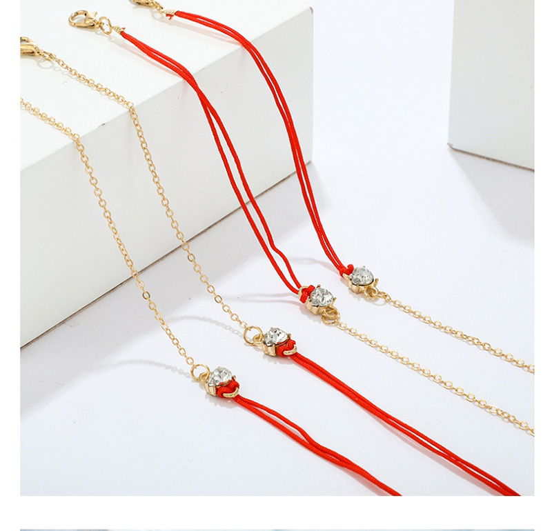Fashion Red Multilayer Heart Shaped Anklet With Diamonds 4-piece Set,Fashion Anklets