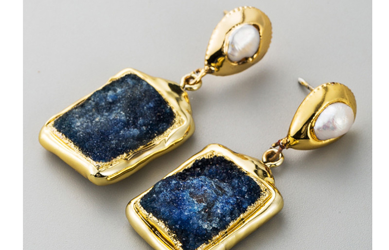 Fashion Blue Zircon And Pearl Geometric Earrings,Drop Earrings