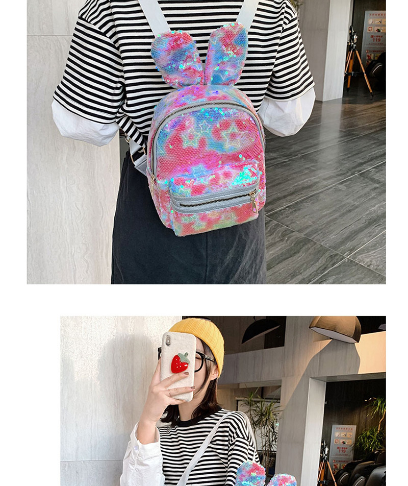 Fashion Rainbow Sequined Bunny Ears Backpack,Backpack