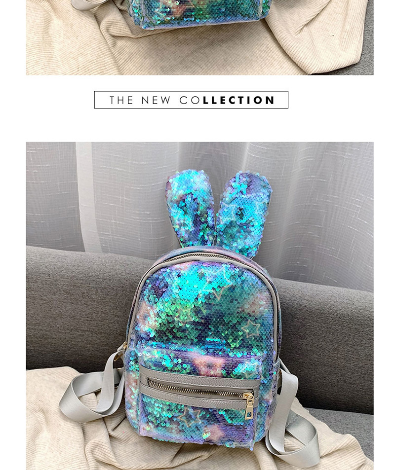 Fashion Light Blue Stars Sequined Bunny Ears Backpack,Backpack