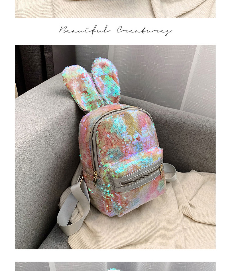 Fashion Light Blue Stars Sequined Bunny Ears Backpack,Backpack