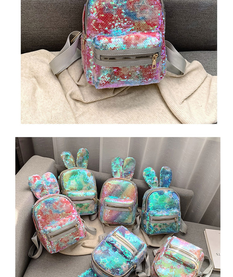 Fashion Rainbow Sequined Bunny Ears Backpack,Backpack