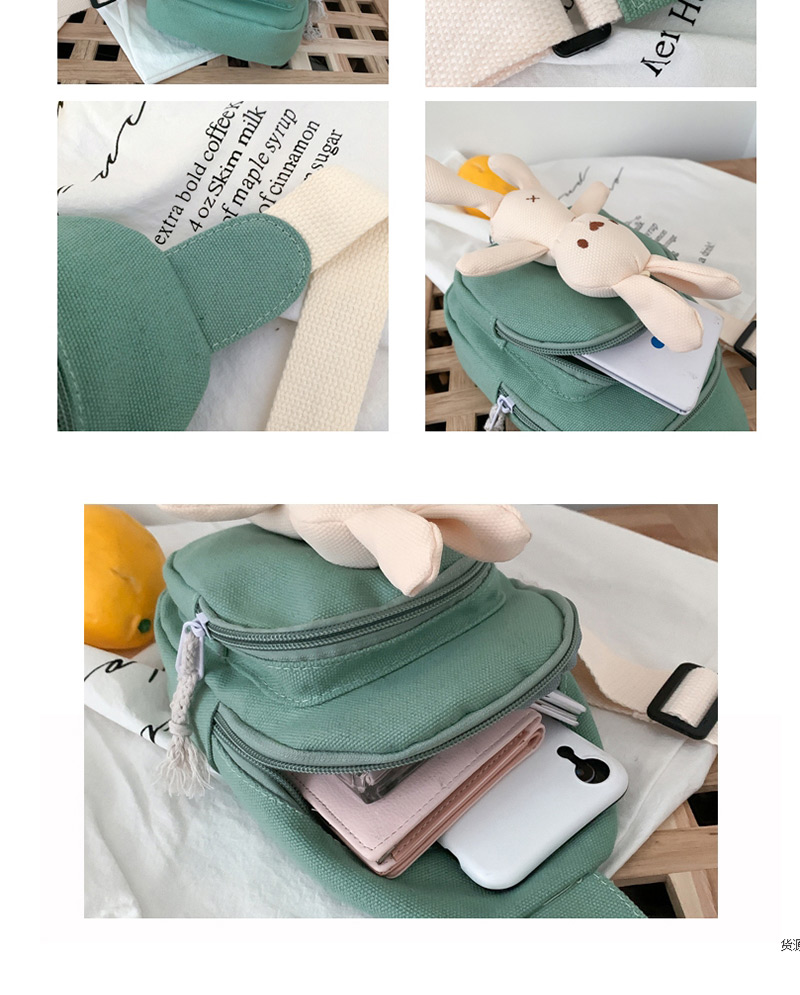 Fashion Green Canvas Contrast Bunny Crossbody Bag,Shoulder bags