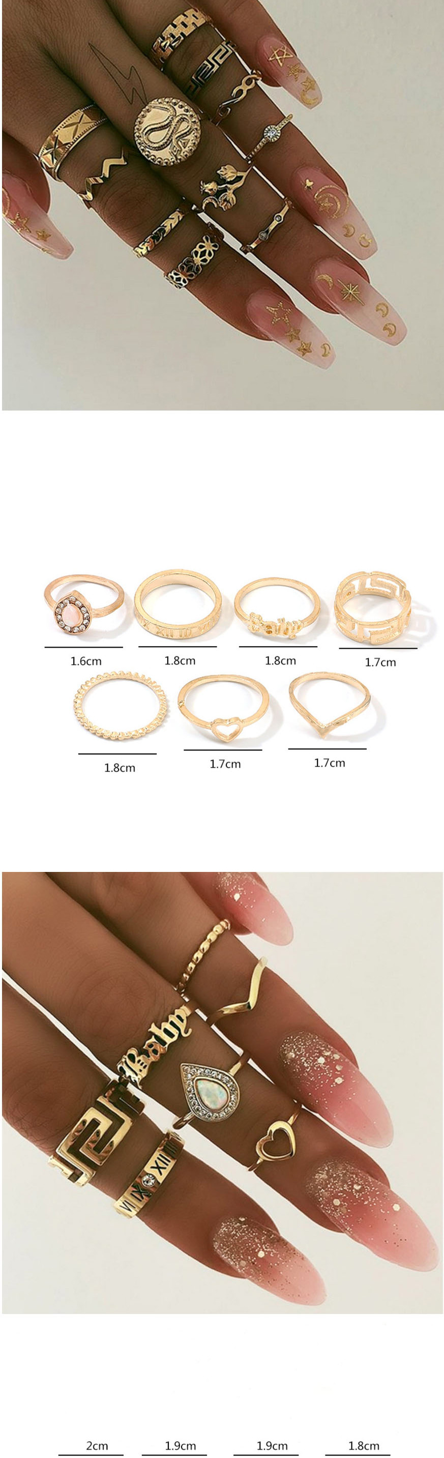 Fashion Golden Round Diamond Drop Ring Set,Rings Set
