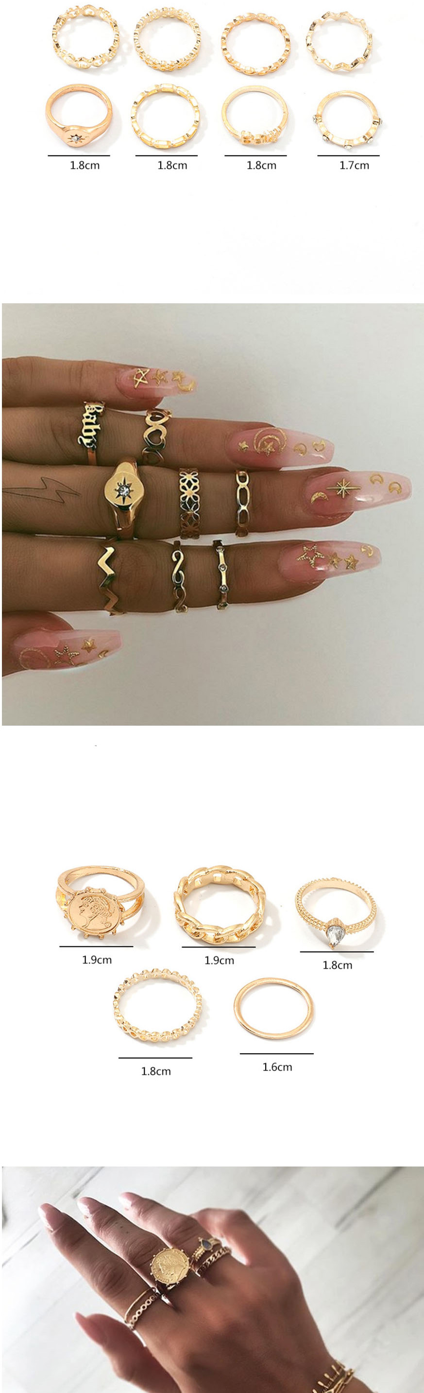 Fashion Golden Water Drop Love Diamond Ring Set,Rings Set