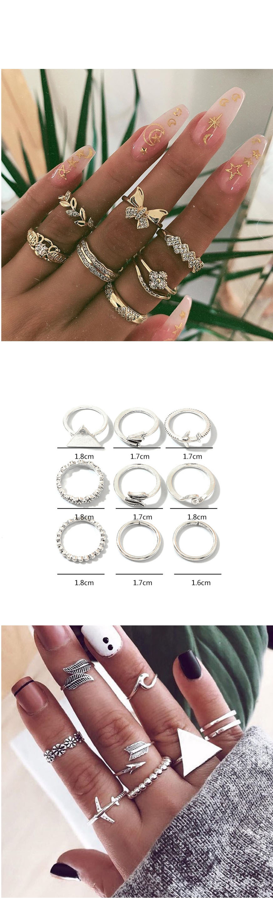 Fashion Golden Love Flower Diamond Ring Set,Rings Set