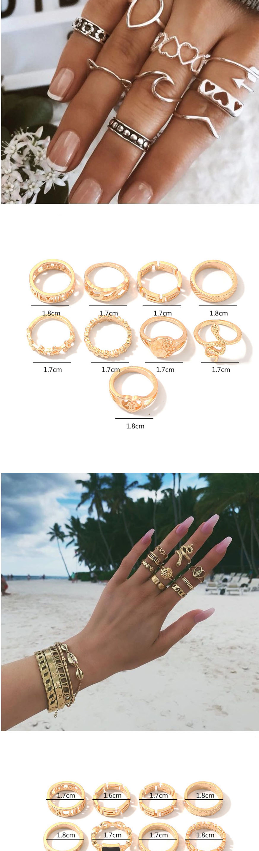 Fashion Golden Round Flower Openwork Diamond Ring Set,Rings Set