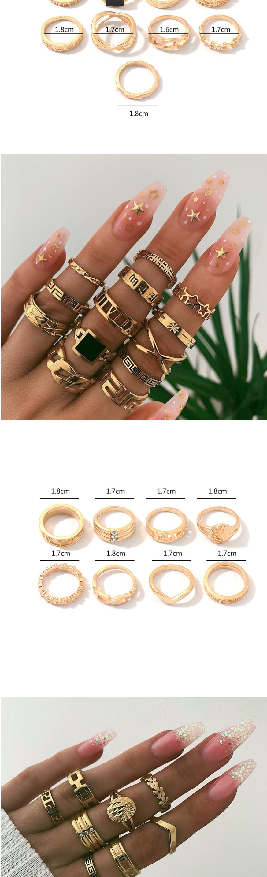 Fashion Golden Round Diamond Drop Ring Set,Rings Set