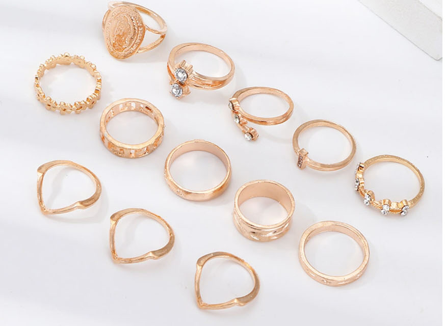 Fashion Golden Portrait Water Drop Diamond Ring Set,Rings Set