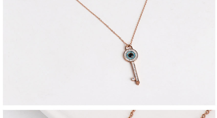 Fashion Rose Gold Eye Key Diamond Necklace,Pendants