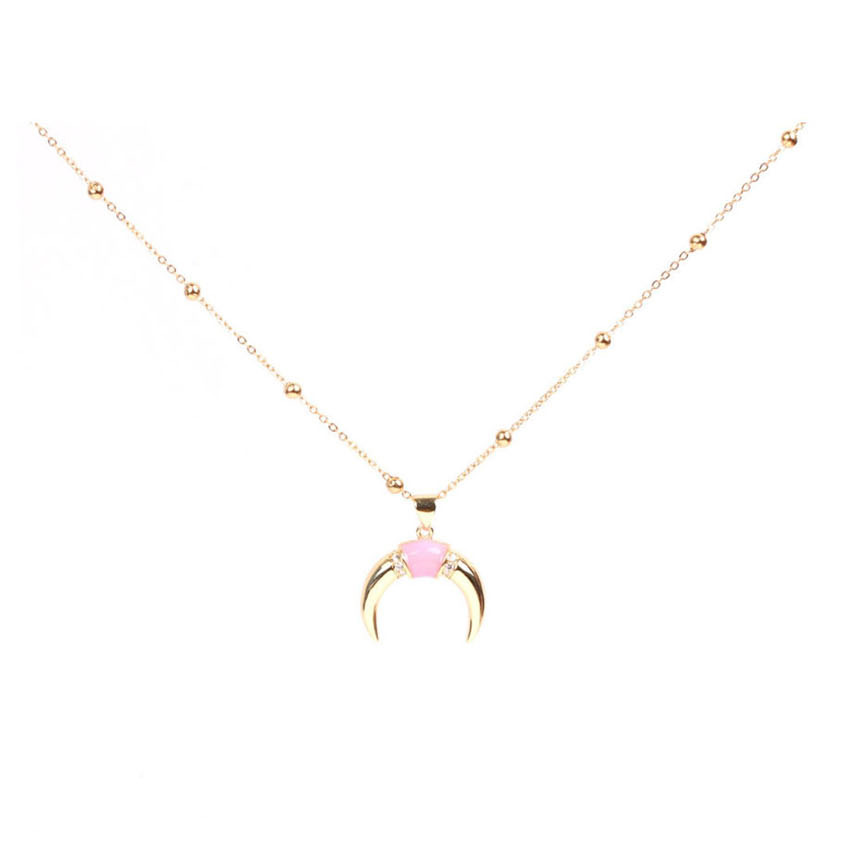 Fashion White Oil Drop Bead Chain Crescent Diamond Necklace,Necklaces