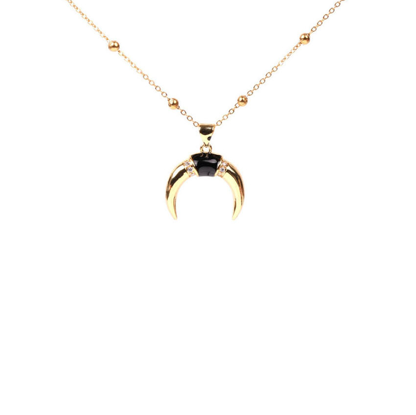 Fashion Black Oil Drop Bead Chain Crescent Diamond Necklace,Necklaces