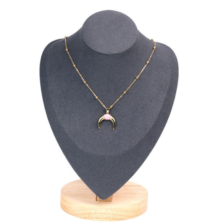 Fashion Pink Oil Drop Bead Chain Crescent Diamond Necklace,Necklaces