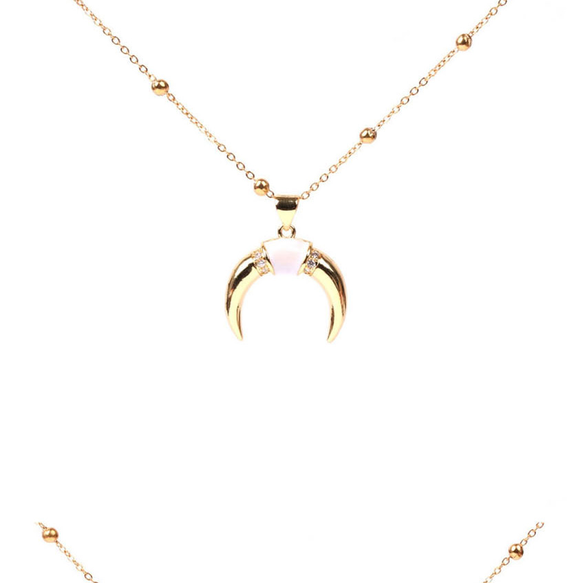 Fashion White Oil Drop Bead Chain Crescent Diamond Necklace,Necklaces