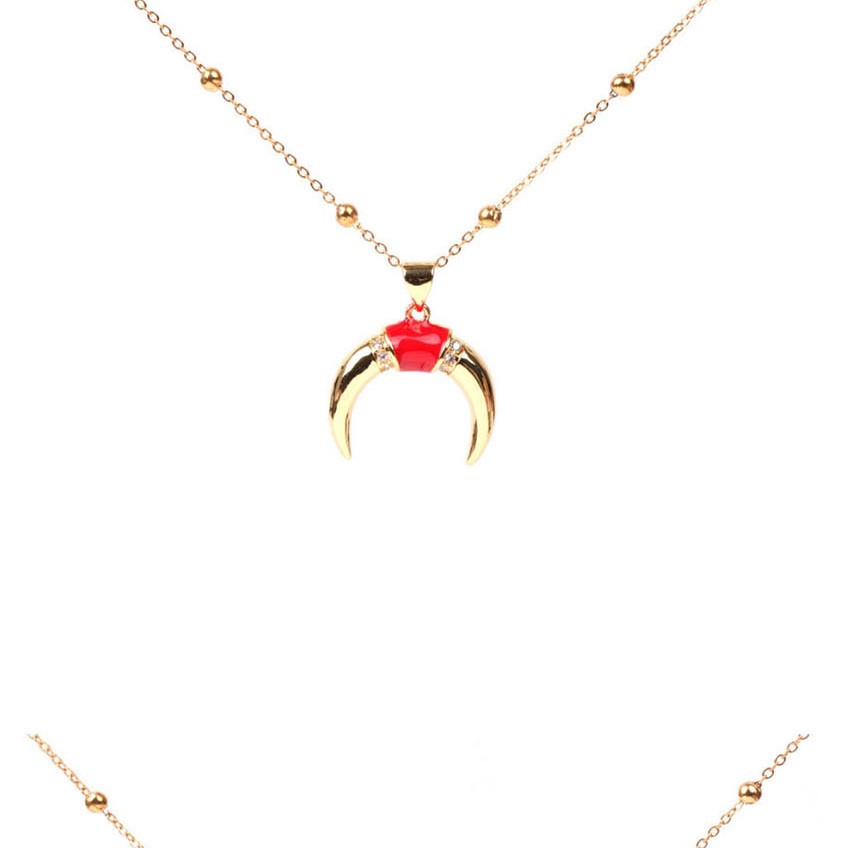 Fashion Red Oil Drop Bead Chain Crescent Diamond Necklace,Necklaces