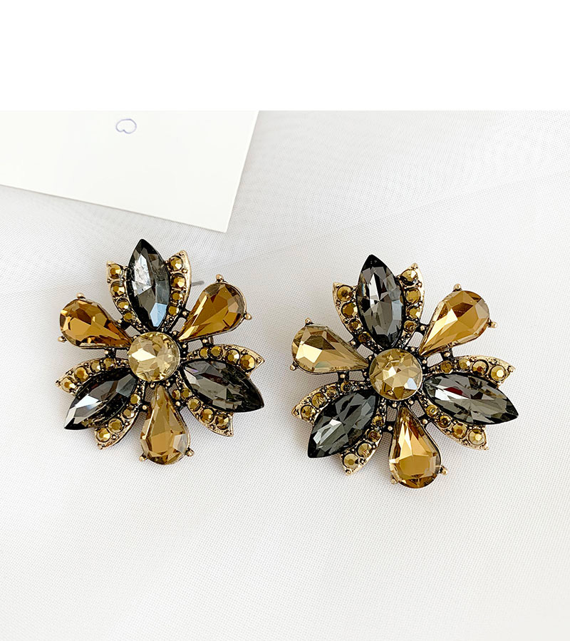Fashion Black Alloy Diamond Flower Stud Earrings,Stud Earrings