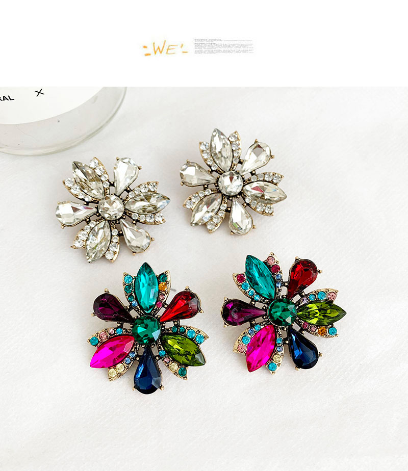 Fashion Color Alloy Diamond Flower Stud Earrings,Stud Earrings