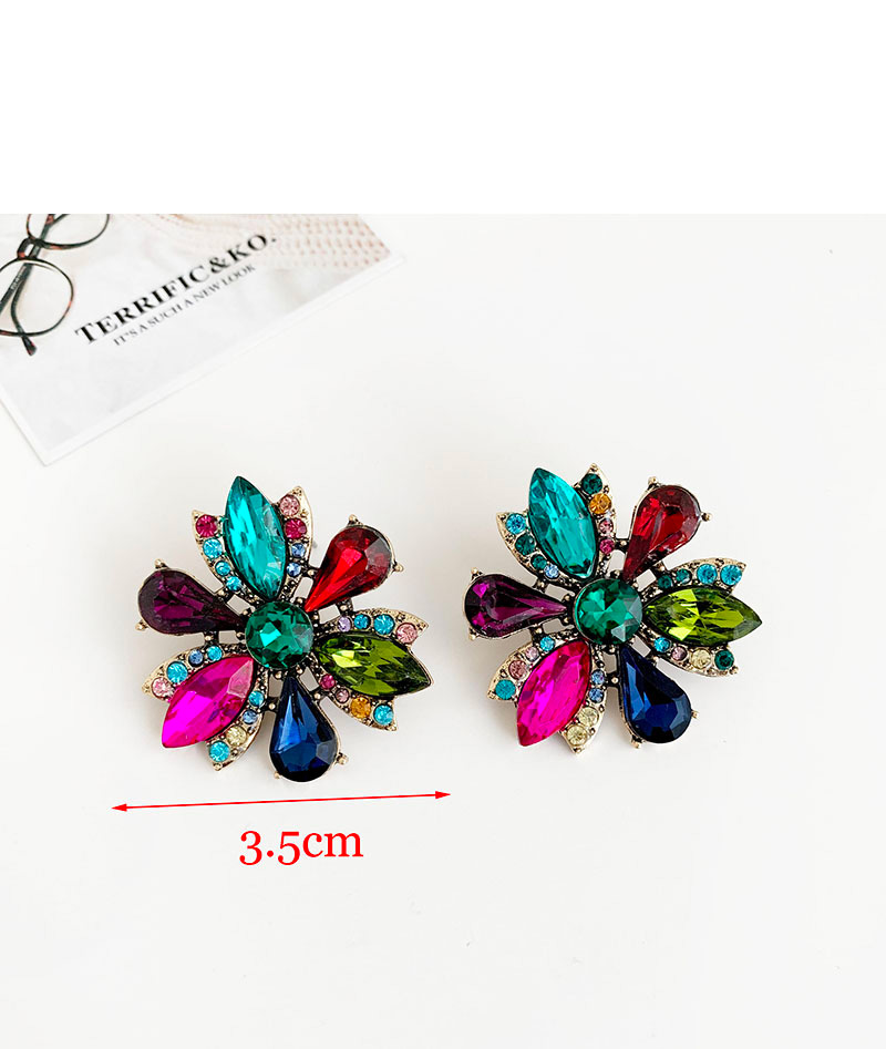 Fashion Pink Alloy Diamond Flower Stud Earrings,Stud Earrings