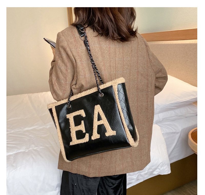Fashion Black With Khaki Plush Letter Chain Shoulder Bag,Messenger bags