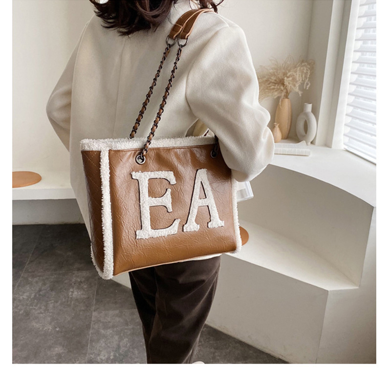 Fashion Yellow-brown Plush Letter Chain Shoulder Bag,Messenger bags