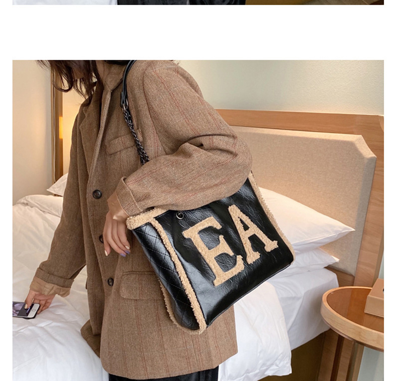 Fashion Black With Khaki Plush Letter Chain Shoulder Bag,Messenger bags