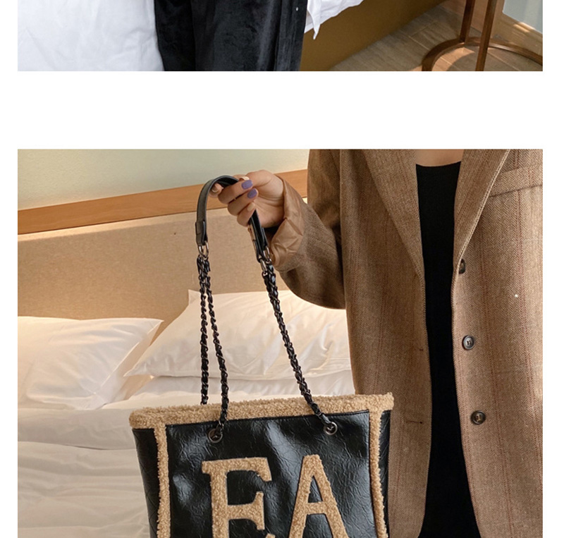 Fashion Black With White Plush Letter Chain Shoulder Bag,Messenger bags