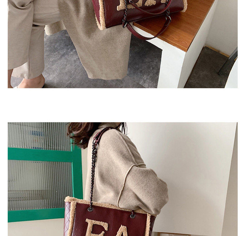 Fashion Red Wine Plush Letter Chain Shoulder Bag,Messenger bags