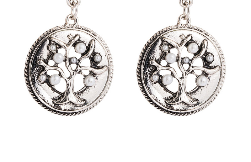 Fashion Silver Wreathed Tree Circle Earrings With Diamonds And Pearls,Drop Earrings