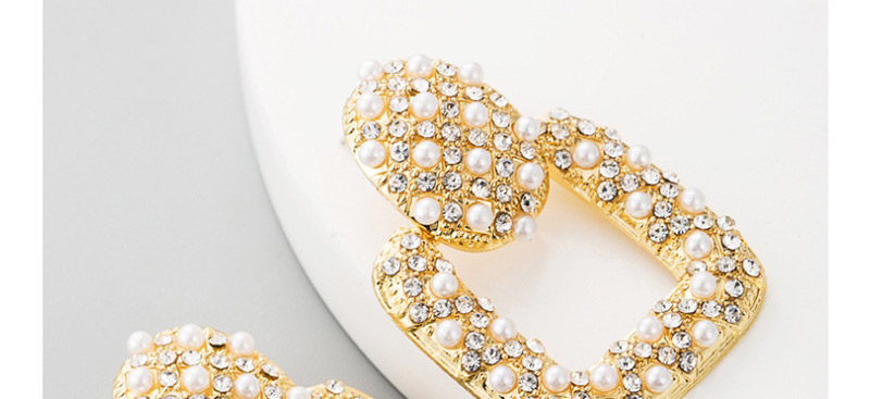 Fashion Golden Pearl Rhinestone Square Cutout Earrings,Drop Earrings