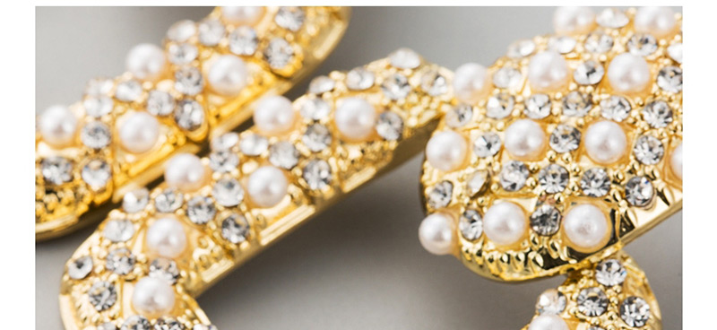 Fashion Golden Pearl Rhinestone Square Cutout Earrings,Drop Earrings