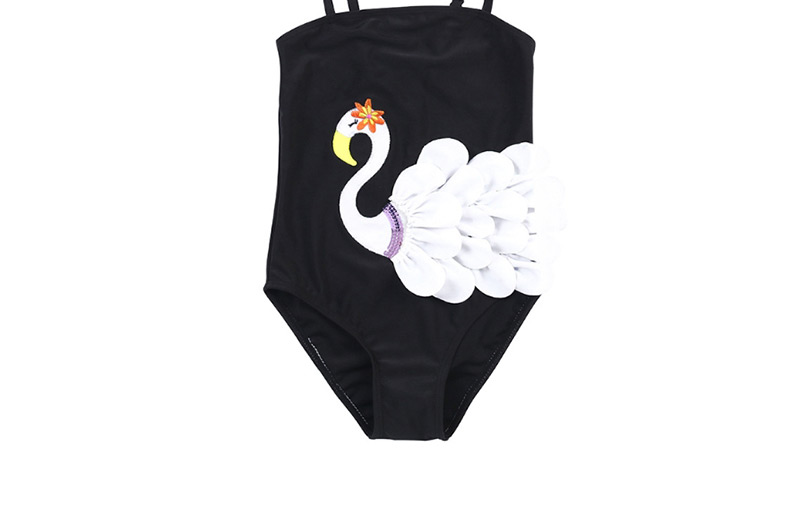 Fashion Black Printed Fungus Flamingo One-piece Swimsuit,Kids Swimwear