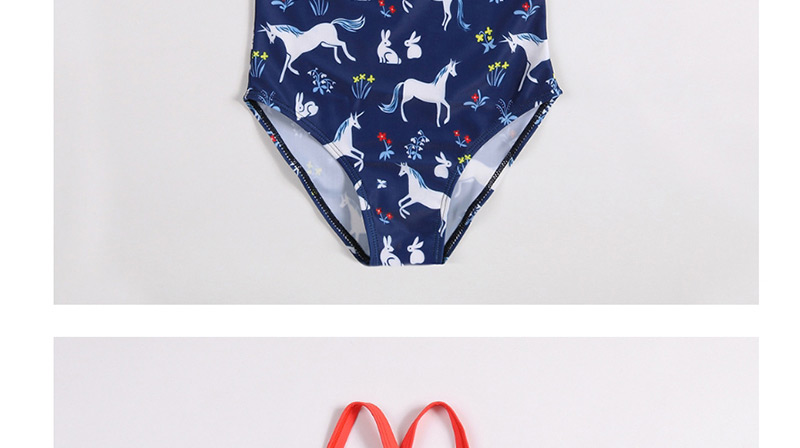 Fashion Navy Printed Horse And Rabbit One-piece Swimsuit,Kids Swimwear